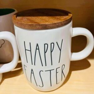 Rae Dunn White Mug with Wooden Lid - Happy Easter